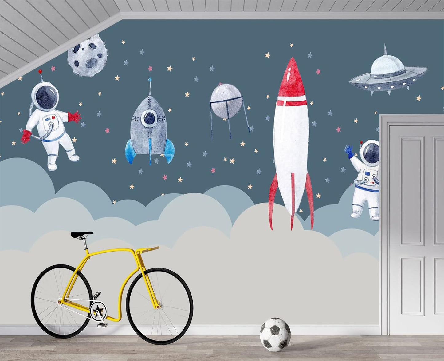 Children's Astronaut Rocket Moon Nursery Wall Mural Wallpaper 178" x 117"