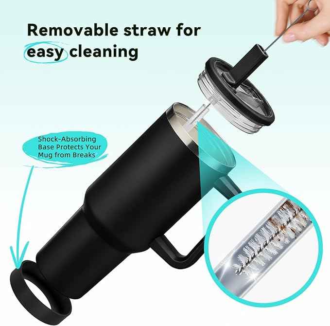BENZZO Leak-proof 40oz Tumbler with Handle - Black Insulated Water Bottle With Straw 40 OZ Insulated Coffee Mug Travel Cup