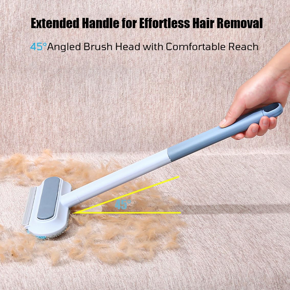 2 PCS Pet Hair Remover for Furniture,4 in 1 Reusable Lint Brush with 17-Inch Handle, Washable Tool for Dog and Cat Hair on Couches, Carpets, Clothes, Bedding, and Cars
