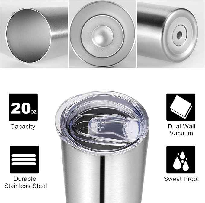 VEGOND Stainless Steel Tumblers Bulk 6 Pack, 20 oz Vacuum Insulated Skinny Tumblers with Lid and Straw, Double Wall Coffee Mug, Travel Water Cup