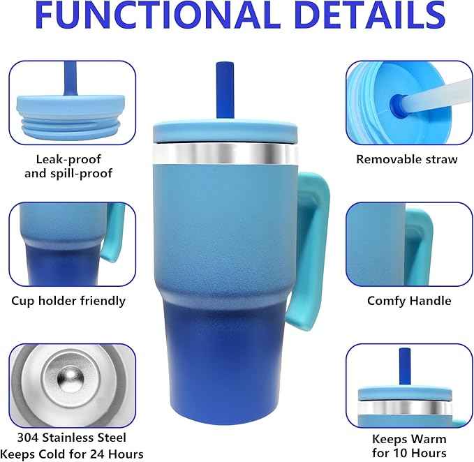20-OZ Insulated Water Bottle,Insulated Stainless Steel Tumbler,Reusable Cold Drink Thermos,BPA-Free, Double-Wall Stainless Steel Water Bottle (Royal Blue, 20, Fluid Ounces)
