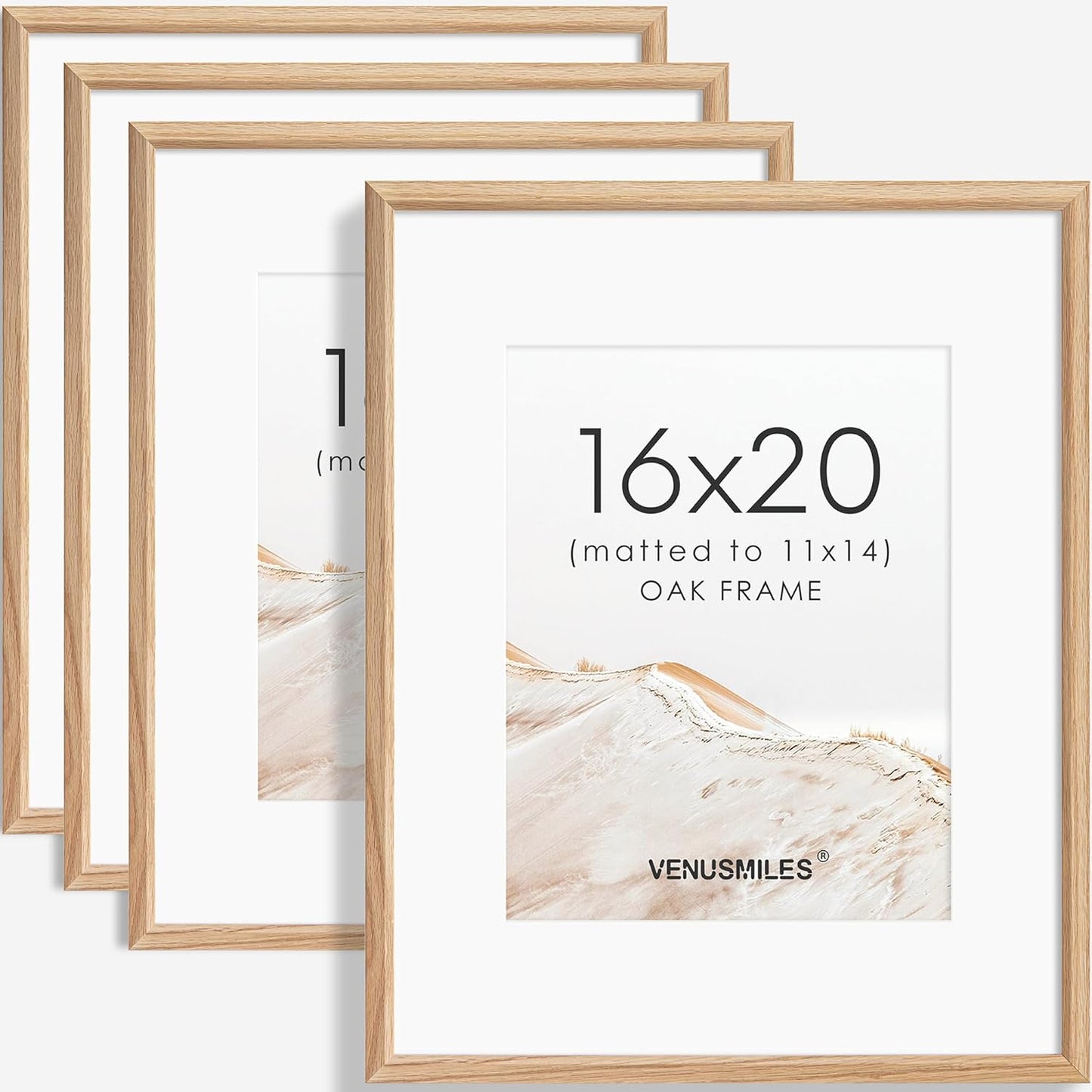 16x20 Picture Frame Set of 4 Natural Solid Oak Photo Frames with 11x14 Removable Mat Wall Hanging Large Handcrafted Frame with HD Plexiglass Wall and Tabletop Display Large Poster Frame