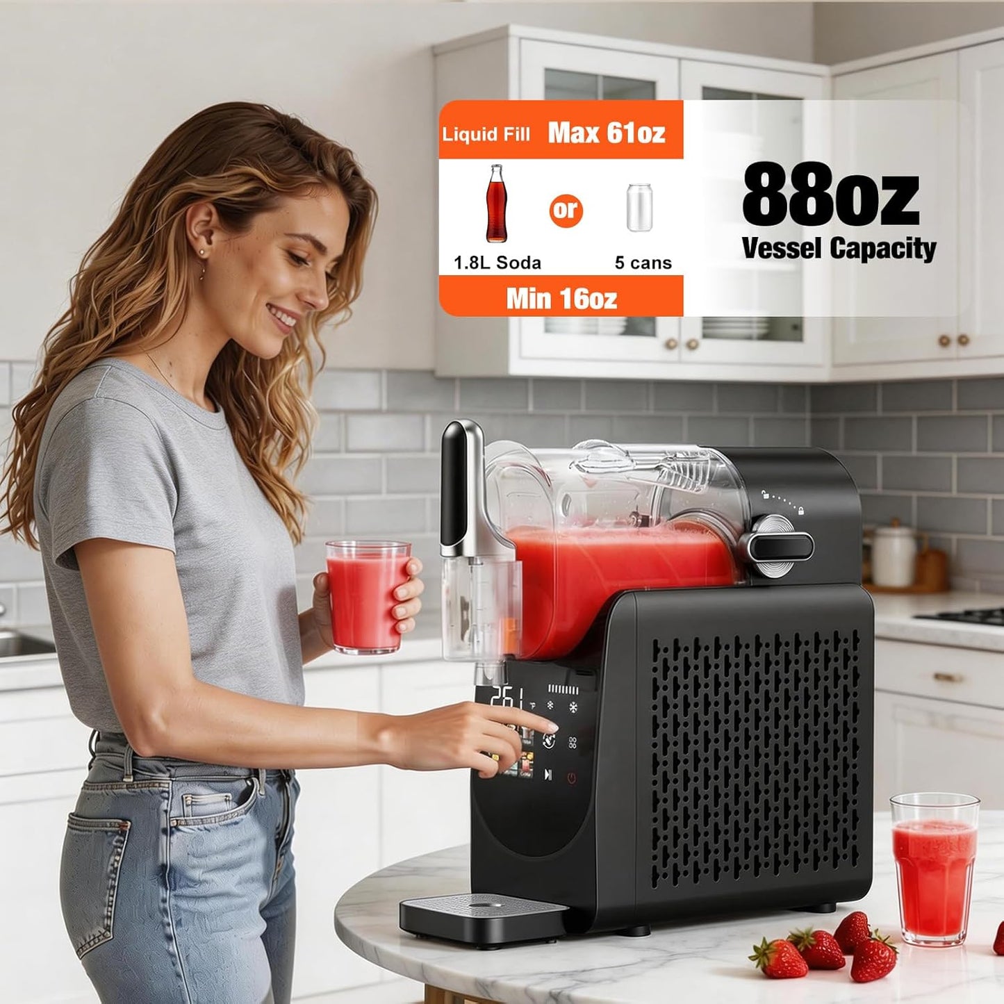 Slushie Machine No Ice Needed, Auto-Clean, Slushy Machine for Home, 220W Quick Frozen Drink Maker with 6 Preset Programs for Margaritas, Frappés, Milk Shake and More, LED Display, Black, 88oz