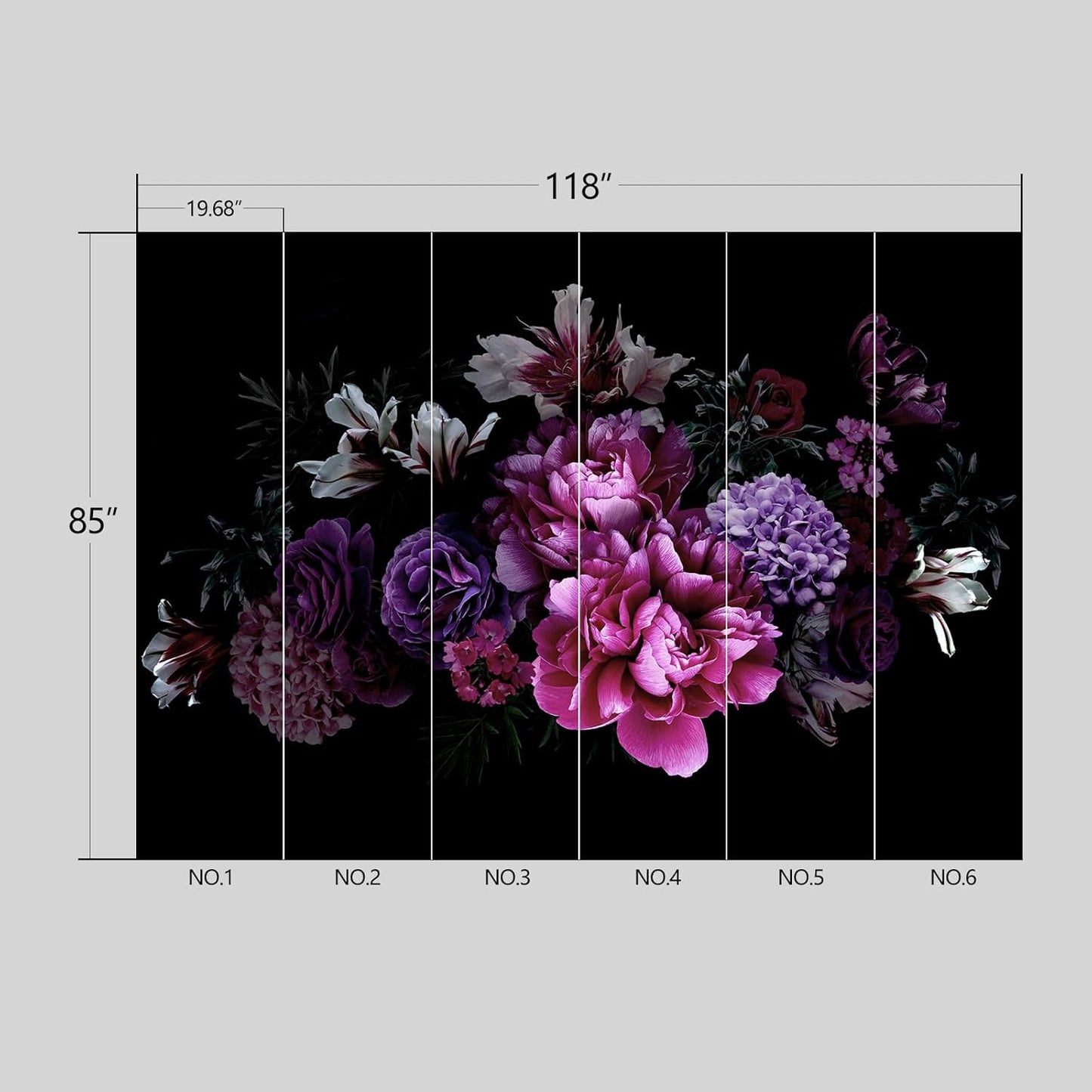 Black Peony Floral Wallpaper Peel and Stick Wall Mural for Bedroom Living Room - 85"x118"