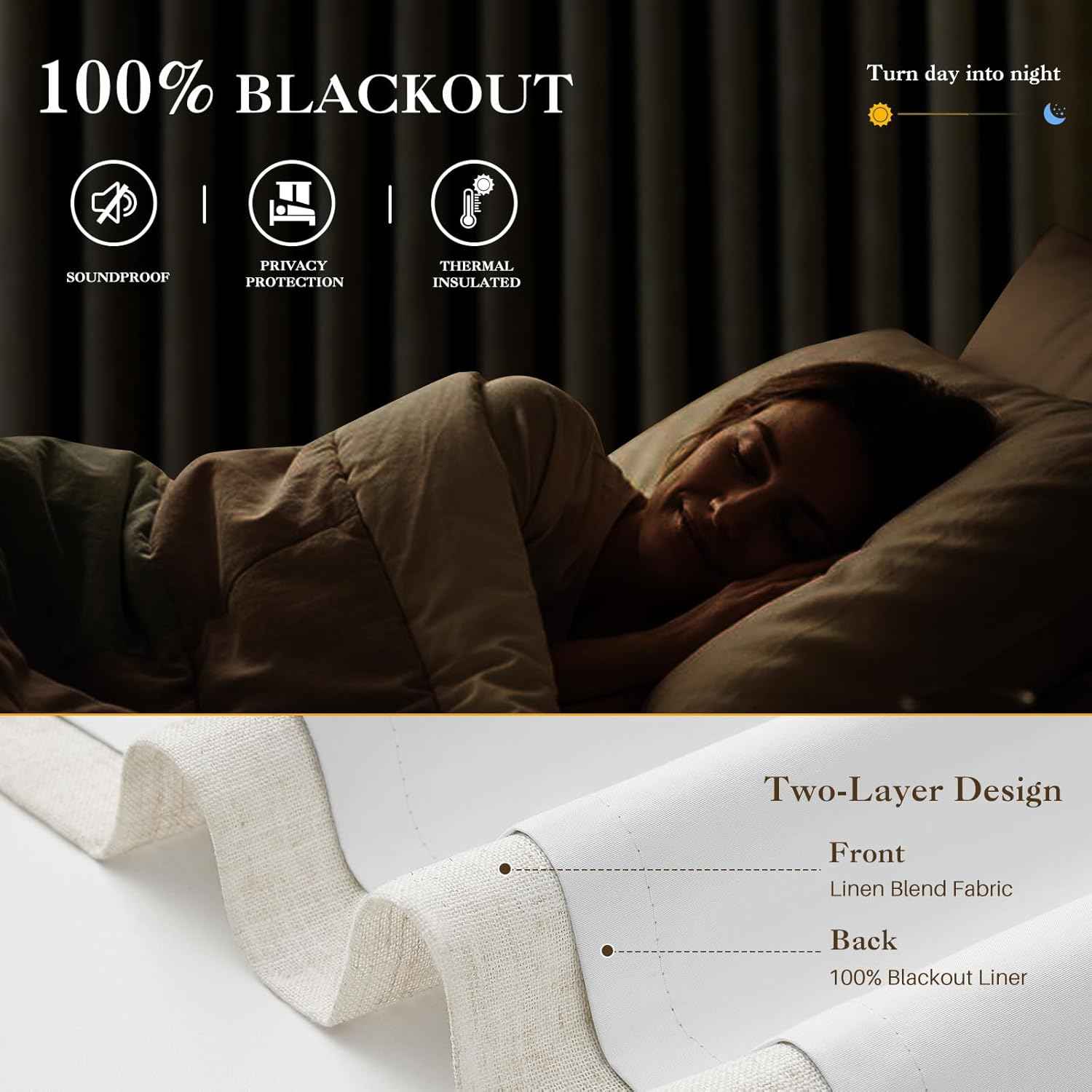 IVAPUPU Natural Linen Blend Pinch Pleated Blackout Curtains for Bedroom - 2 Panels 100% Black Out Curtains 108 Inch Long for Living Room Darkening Thermal Window Curtain Drapes with 16pc Hooks