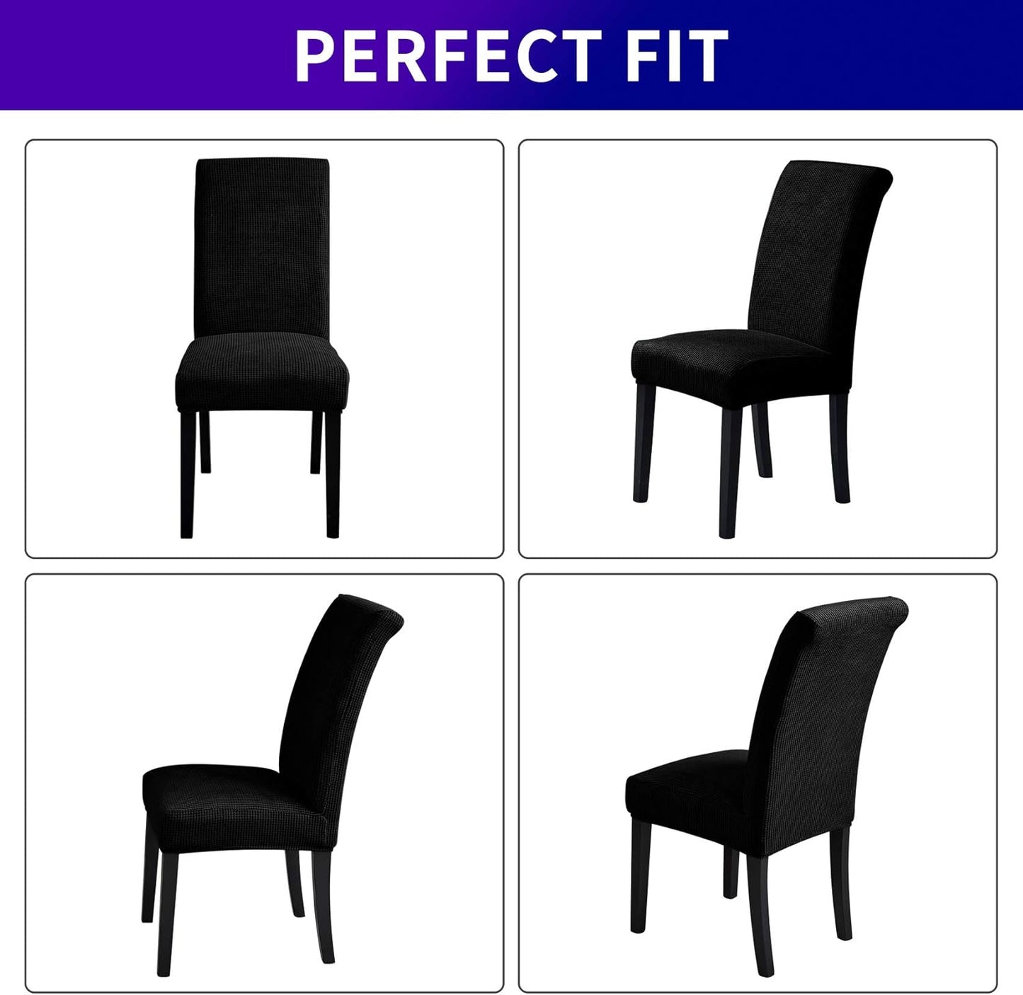 Howhic Stretch Chair Covers for Dining Room Set of 6, Removable Washable Dining Room Chair Covers, Dining Chair Slipcovers Seat Protector, Great for Home Upholstery and Banquet (Black, 6 Pack)