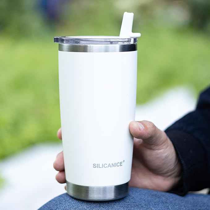 20oz Hygienic Insulated Tumbler — 100% Leakproof Lid with Removable Spout & Straw, Reinforced Vacuum-Protection Base, Cup Holder Friendly, for Iced Coffee, Smoothie/Water on the Go - Cream