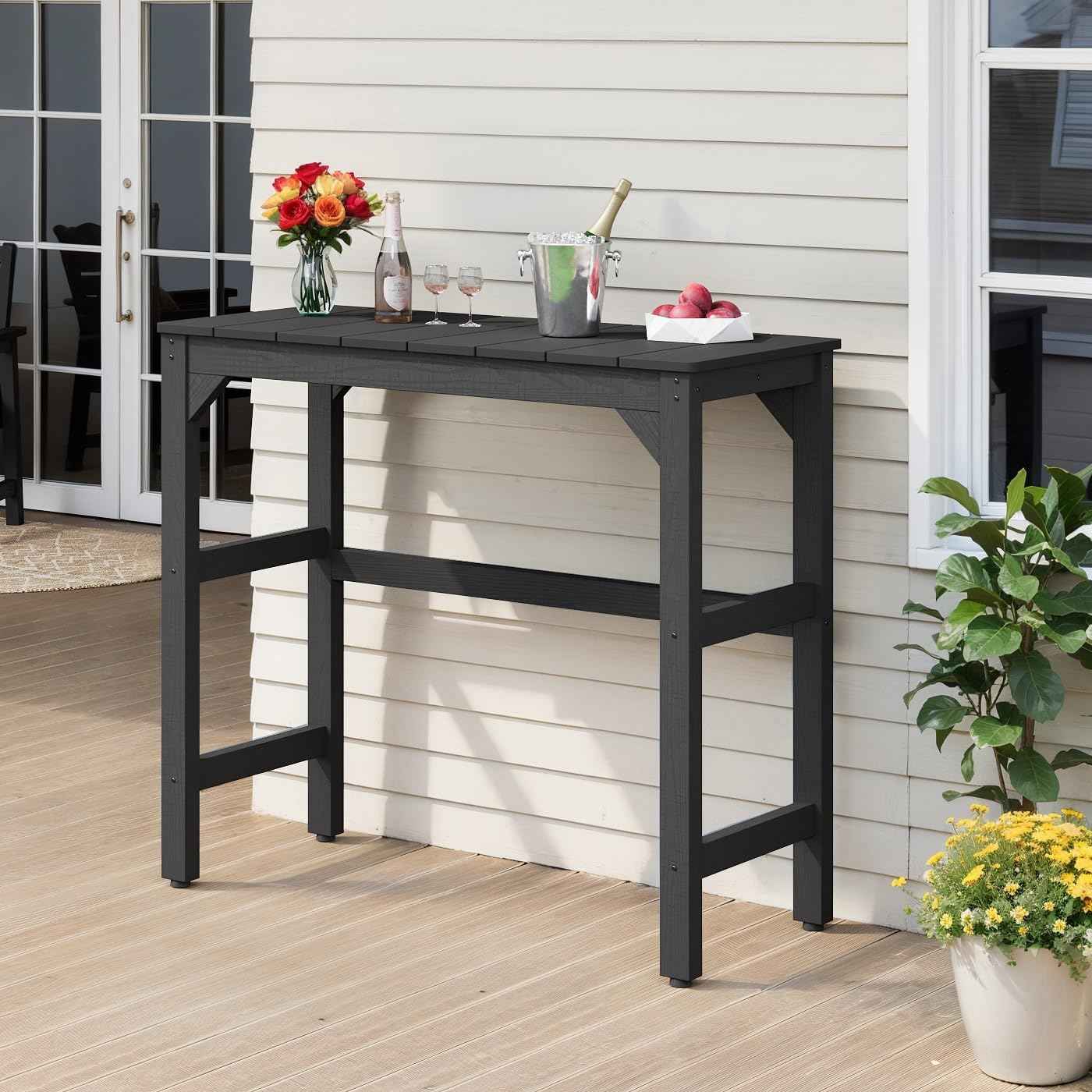 Outdoor Bar Table, 42" Weatherproof Patio Bar Height Counter Table, HIPS Material, Waterproof, for Outside, Garden, Backyard, Balcony, Poolside, Black