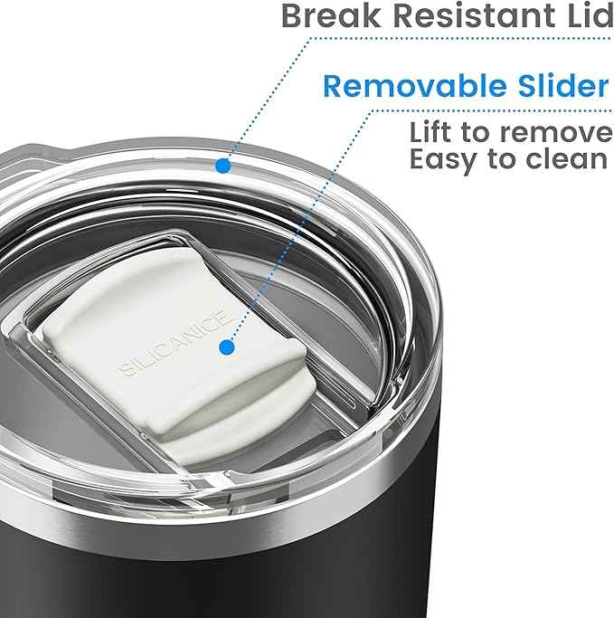 Coffee Tumbler 20 oz, Double Wall Stainless Steel Travel Coffee Mug with Removable Slider Lid, BPA Free, Car Cup Holder Compatible - Gym/Office/Travel/Home - Black