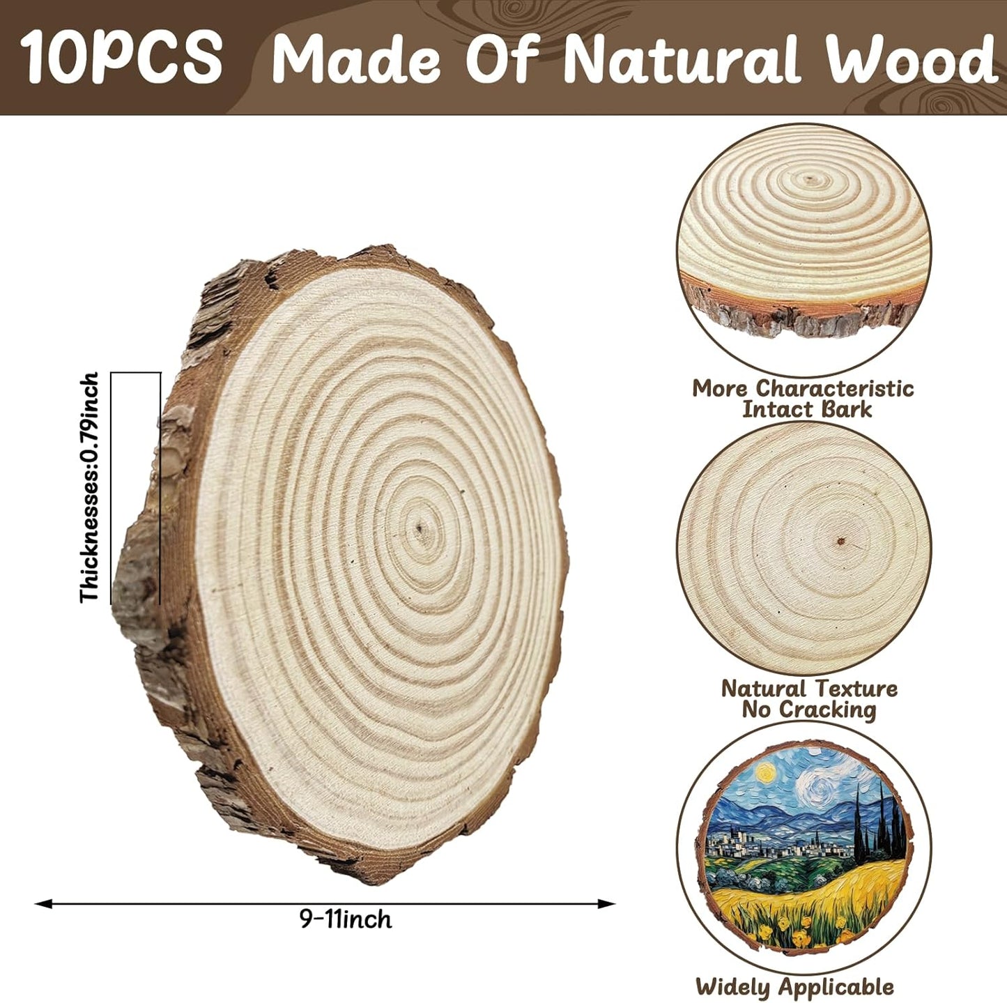 10 Pcs 9-11 Inch Unfinished Wood Slices for Centerpieces,Natural Wood Rounds for Crafts Rustic Wedding and Table Decorations,Wooden Discs with Tree Bark,Ideal for Crafts,Painting,and Holiday Decor