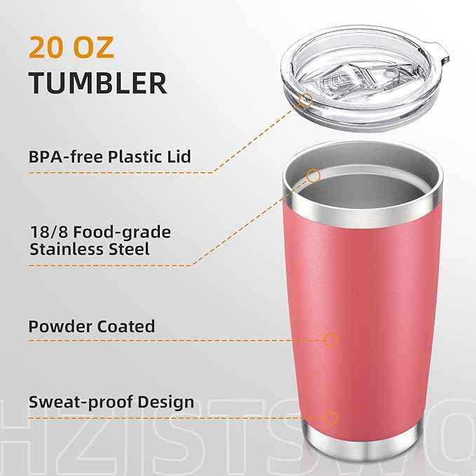 20 oz Tumbler Bulk with Lid Stainless Steel Insulated Tumblers Double Wall Vacuum Coffee Mug Powder Coated Tumbler Cups for Cold and Hot Drinks, Tropical Pink, 6 pack