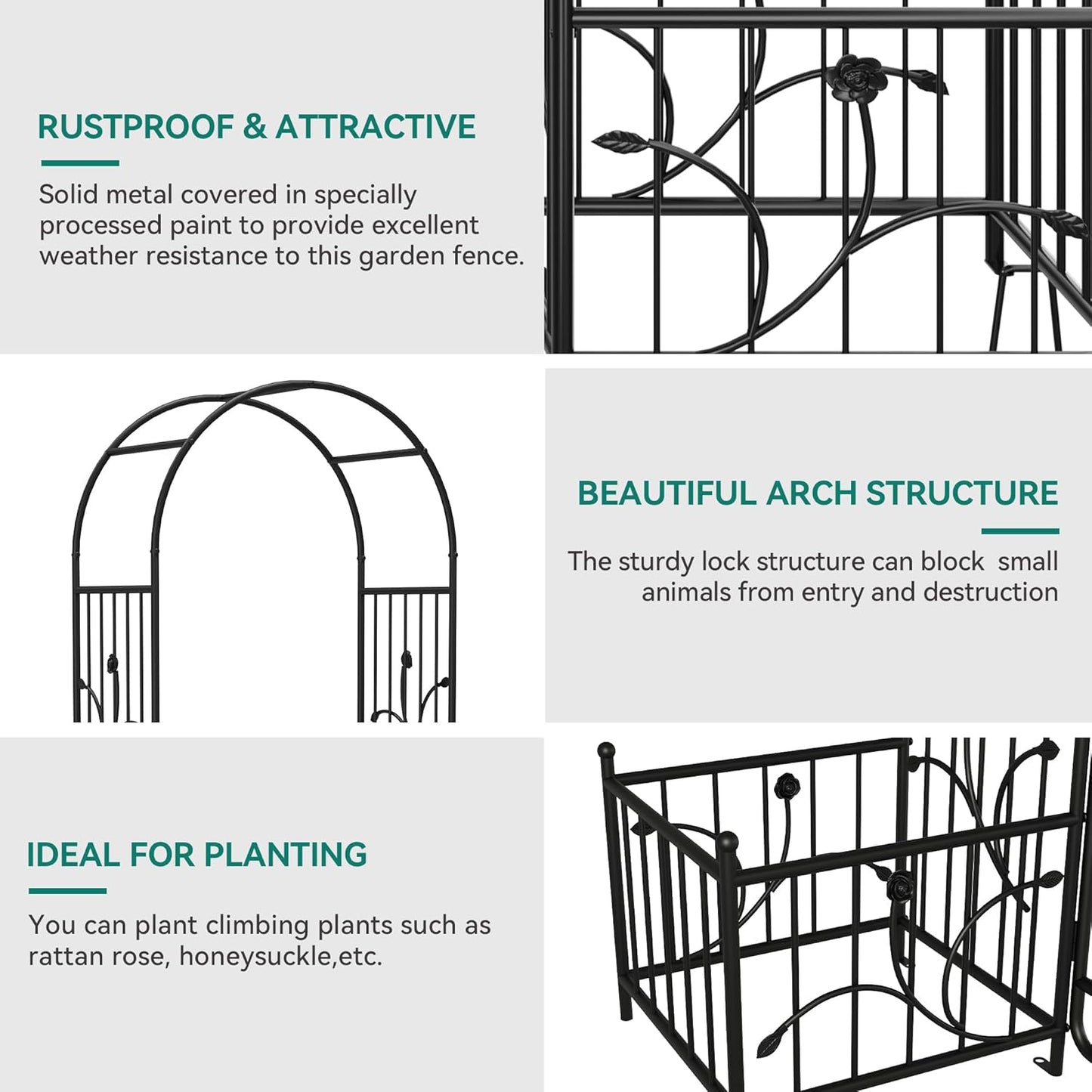Garden Arbor with Planter Boxes 76" W x 86" H, Wedding Arches for Ceremony, Black Metal Garden Archway for Climbing Plants Outdoor Lawn, Patio and Backyard