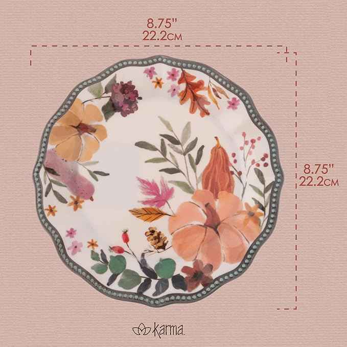 Karma, 8.75 inches Melamine Salad Plates Set of 4, Reusable Dishwasher Safe Plates for Outdoor and Indoor, Autumnal Spice