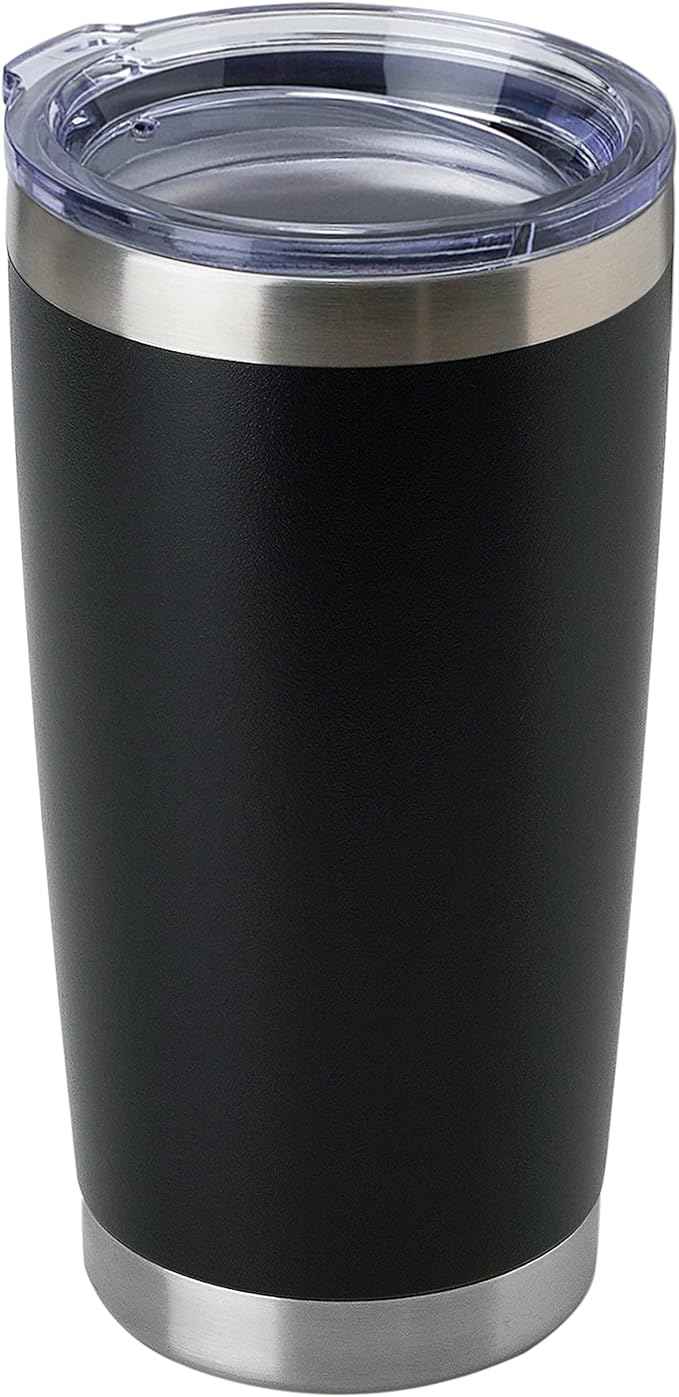 DOMICARE 20oz Stainless Steel Tumbler Bulk with Lid, Double Wall Vacuum Insulated Travel Mug, Powder Coated Coffee Cup, Powder Black, 1 Pack