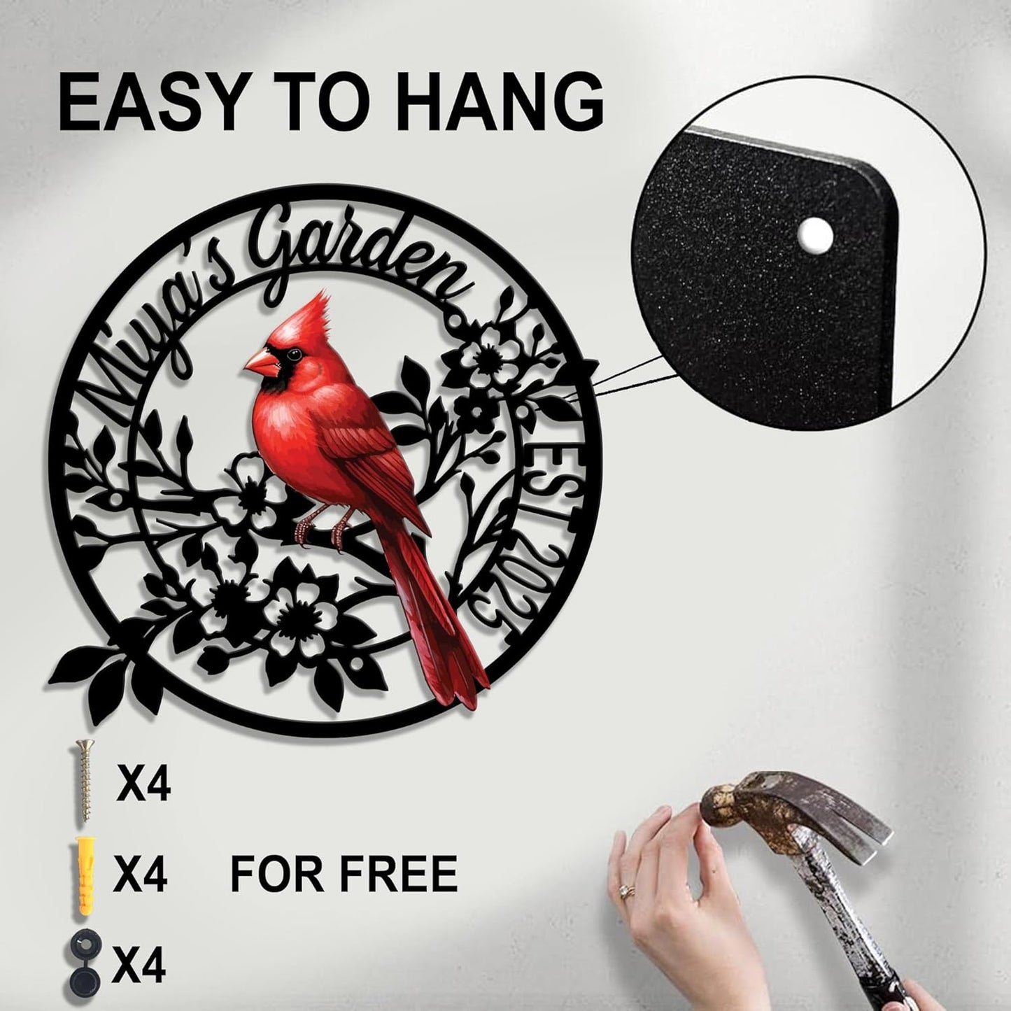 Personalized Name Garden Cardinal Metal Signs with Stake, Custom Family Name Yard Decor for Outdoor Outside, Cardinal Lawn Patio Stake Gardening Enthusiasts Grandmothers Gift