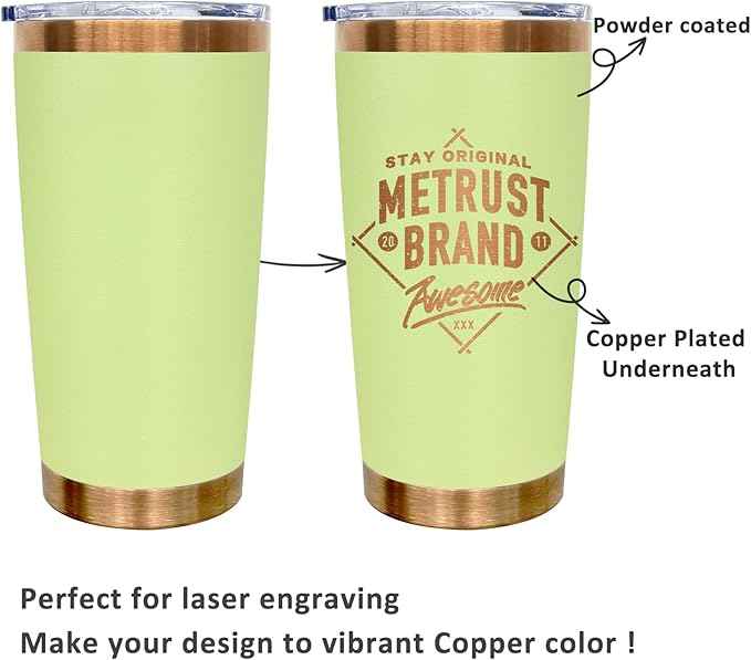 20 oz Tumblers Stainless Steel Tumbler with Lid and Straw Insulated Copper Coffee Mug for Laser Graving 37oz Powder Coated Cup(Light Green1 pack)