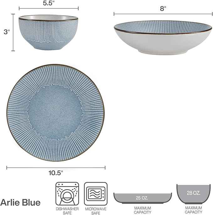 Pfaltzgraff Arlie Blue 12 Piece Dinnerware Set, Service for 4, Blue