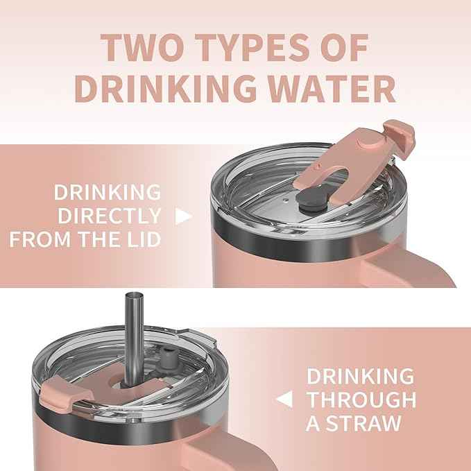 30 oz Tumbler with Handle,Tumbler with Lid and Straw,Double Wall Insulated Cup Stainless Steel Travel Mug(Cold for 34 Hours),Water Bottle for Iced Tea,Coffee,Cold Beverages(Pink)