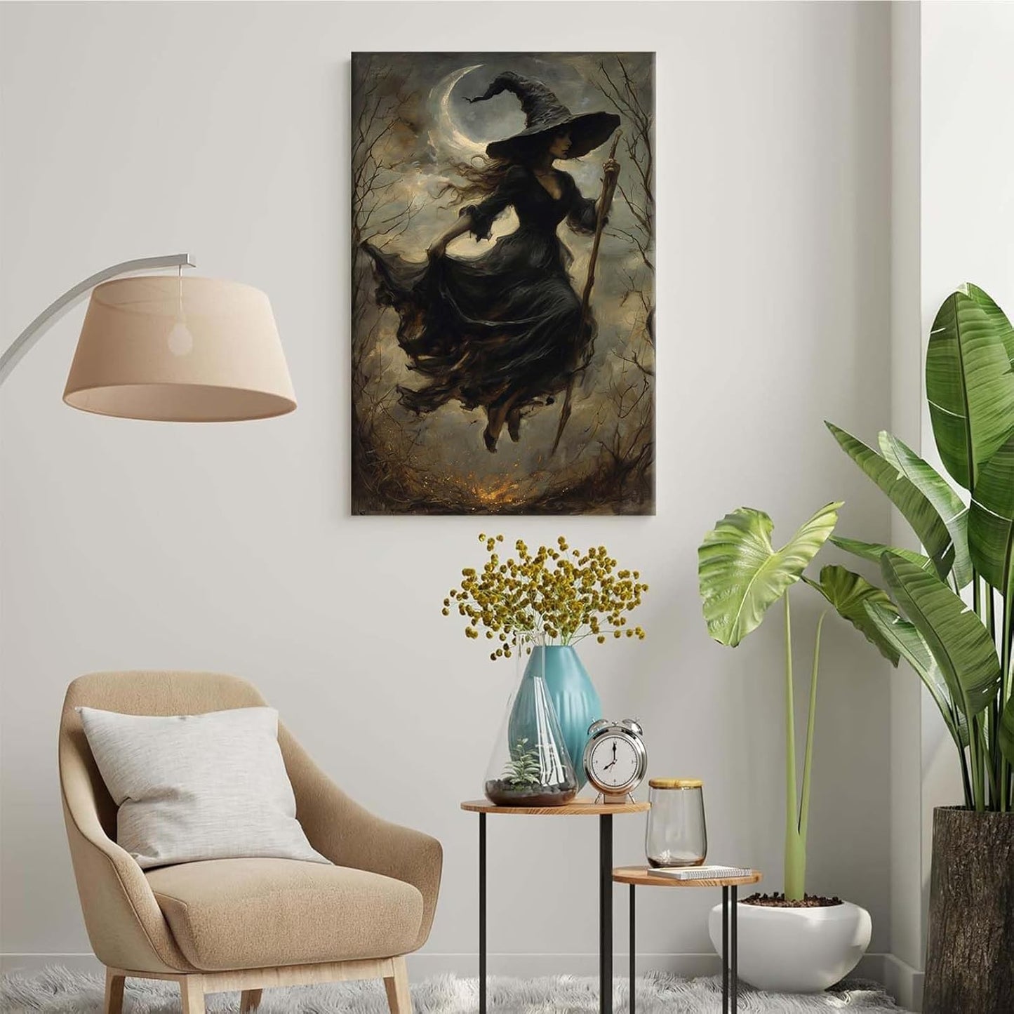JFHCQJPK Witch in the Forest Halloween Print Wall Art Poster Witch Decor Vintage Print Dark College Wall Art Victorian Gothic Room Decor Canvas Wall Print24x36in Frameless