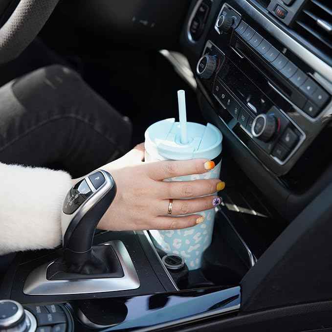 BJPKPK 18oz Insulated Tumbler With lid And Straw Stainless Steel Tumblers Travel Coffee Mug Reusable Thermal Cup,Black Leopard