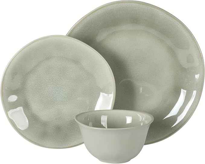 Gibson Elite Port Barton Plates and Bowls Sets, 12-Piece Stoneware Dinnerware Sets, Reactive Glaze Dish Set - Green