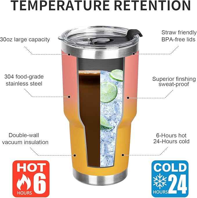 30 oz Tumbler with Lids and Straws Double Wall Vacuum Insulated Tumbler,Stainless Steel Leak-proof Tumbler Cup Powder Coated Travel Coffee Mug for Cold and Hot Drinks,Gardient Purple-Sunrise,2 pack
