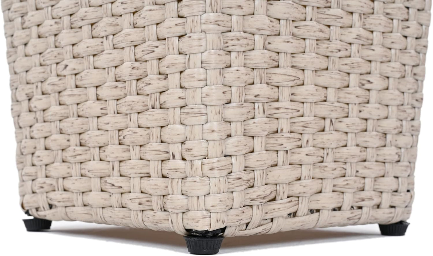 32"H Outdoor Rattan Flower Pots Set of 2,Patio Wicker All-Weather Planter Set,Rattan Plant Pots with Iron Frame for Herb Garden,or Indoor Decor,Large & Small Sizes, No Assembly Required Beige