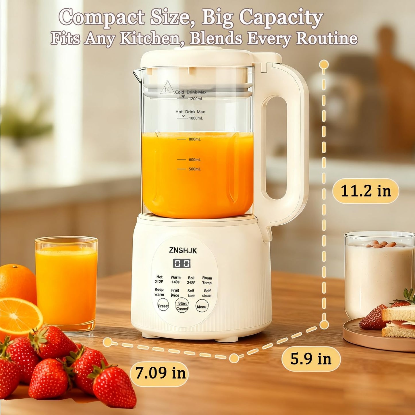 8-in-1 Nut Milk Maker, 40oz Automatic Soy, Almond & Oat Milk Machine for Homemade Plant-Based Drinks, with delay start, keep warm, boil water & self-cleaning functions