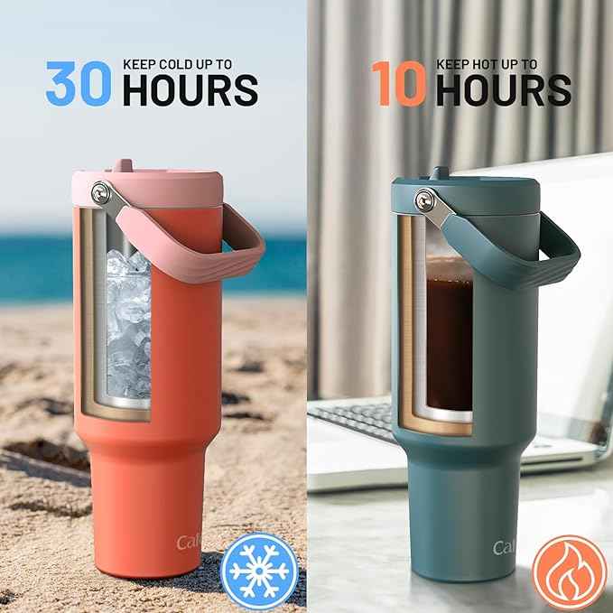 50 oz Insulated Water Bottle, Stainless Steel Water Bottles with Flip Straw and Top Handle, Leak Proof Tumbler with Lid and Straw, Fits in Cup Holder, Vacuum Insulated Cup for Home, Outdoors