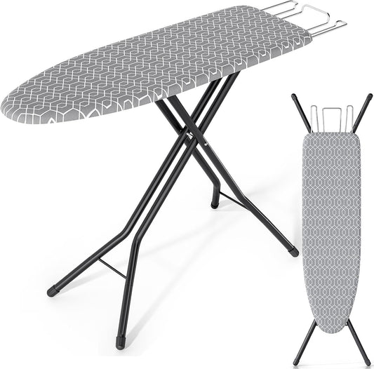 KINGBOARD Ironing Board, Foldable Iron Board with Iron Rest, Compact Ironing Board with Height Adjustable, Extra Thick Heat-Resistant Cover, Heavy-Duty Sturdy Metal Legs, 43x13 Grey