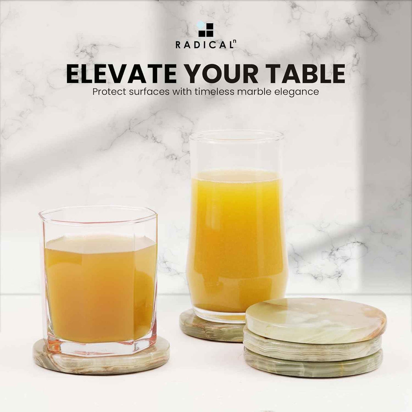 Marble Coasters Green Onyx 3.5 Inch Round Handmade Set of 6 Drink Coaster for Tabletop & Coffee Table Decor, Ideal Coaster Set for Drink