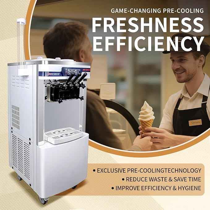 High-Efficiency Commercial Soft Serve Ice Cream Machine - 20-28L/H Capacity, Auto Clean,3 Flavors LED Display, Ideal for Restaurants and Snack Bars, 2200W