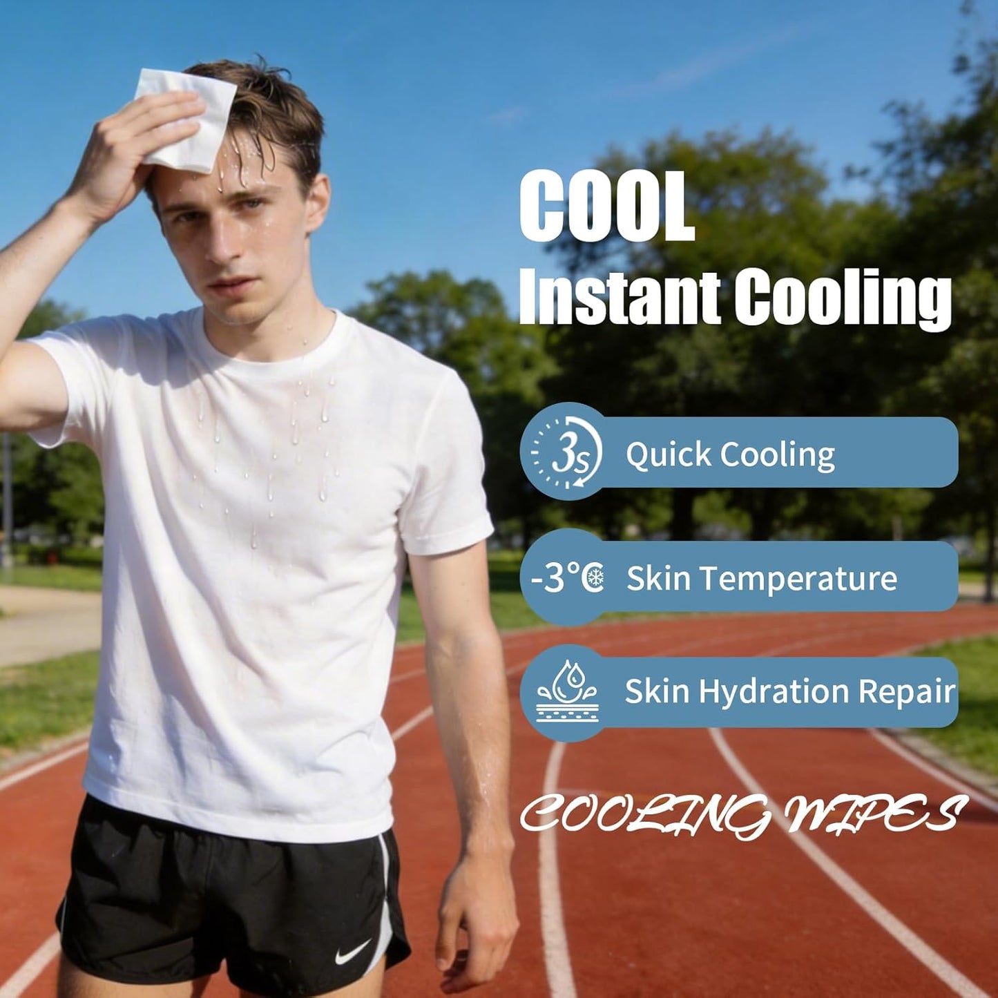 Cooling Face Body Wipes - 5 Packs of 10 (50 Wipes) - Disposable Individually Wrapped No-Rinse Cooling Towels, Extra-Thick Oversized Body Cleansing Wipes for Sports, Travel, and Camping in Hot Weather