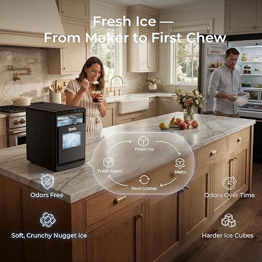 Nugget Ice Maker Countertop: 44lb/Day, Self-Cleaning, Black Stainless Steel, Portable, Soft Chewable Pebble Ice Machine for Home Kitchen, RV & Office