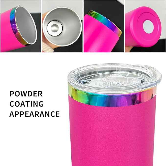 20 oz Skinny Tumblers Stainless Steel Tumbler with Lid and Straw Double Wall Vacuum Insulated Coffee Mug 20oz Powder Coated Cup for Hot and Cold Drinks(Rosy,8 pack)