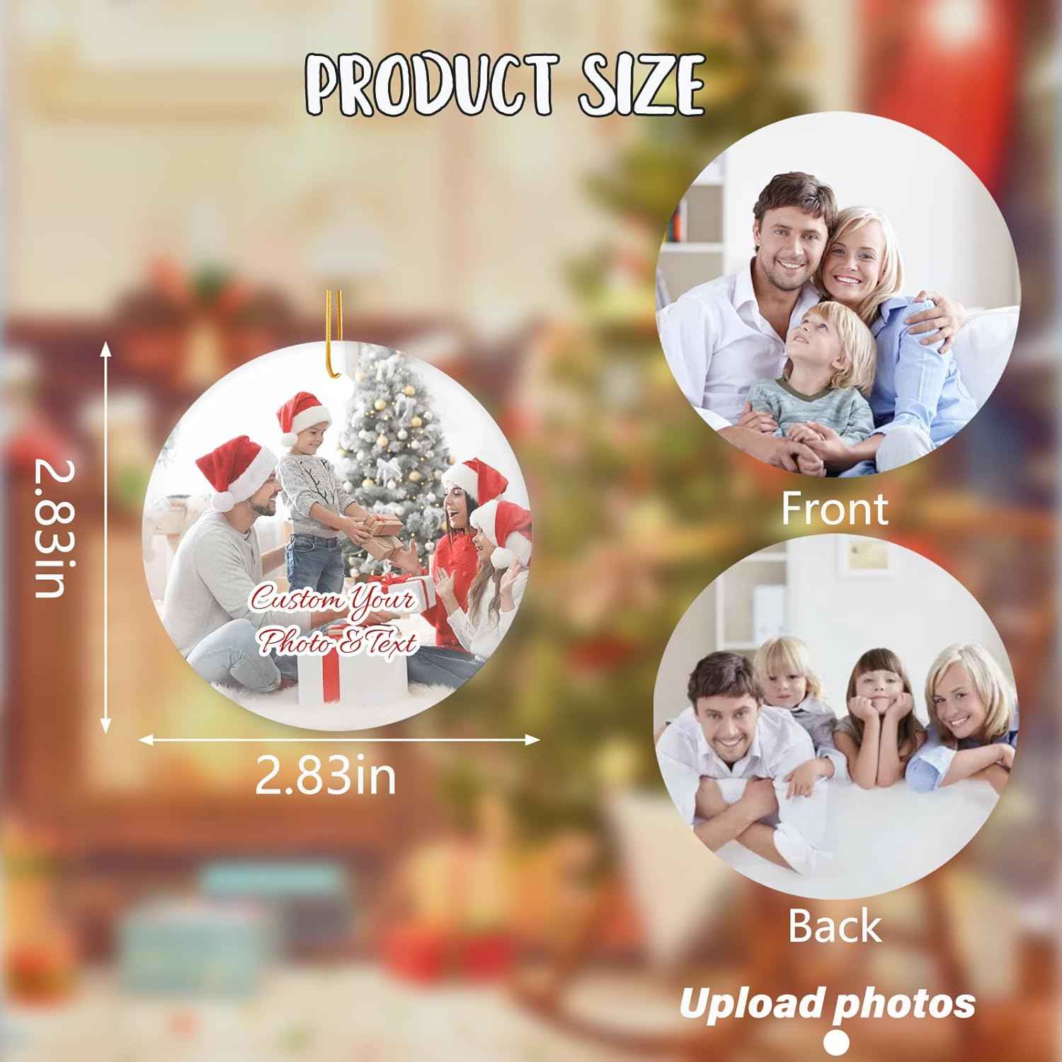 Personalized Christmas Ornaments 2025 - Custom Christmas Ornament with Photo Text,Hanging Ornaments Memorial Gift for Friends Family Women of Christmas Tree Wedding Anniversary(Ceramics, Round)