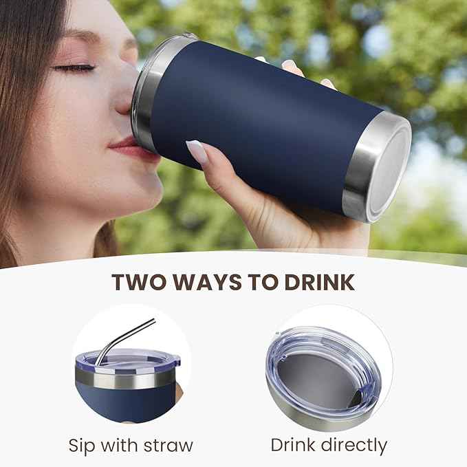MEWAY 20oz Tumbler 12 Pack Double Wall Vacuum Insulated Travel Mug Bulk, Stainless Steel Tumblers with Lid and Straw, Durable Powder Coated Coffee Cups for Cold & Hot Drinks (Navy, 12)