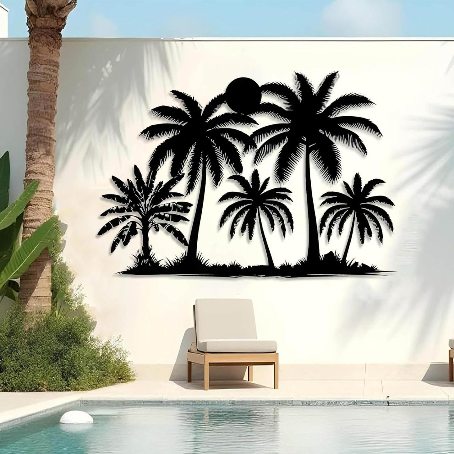Tuglona Metal Palm Tree with Sunset Wall Decor, Tropical Palm Tree Metal Wall Art, Tropical Wall Decor, Sun Wall Art, Beach Wall Decoration, Coastal Trees Wall Hanging (White, 24"x16"/60x42cm)