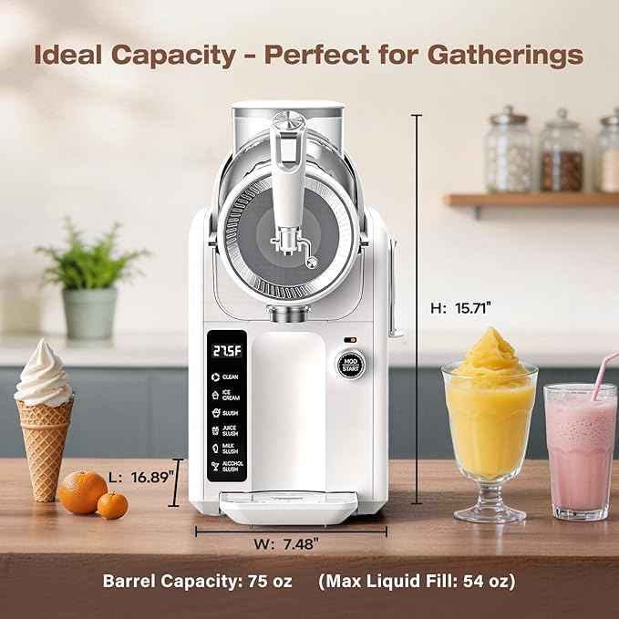SYINTAO Slushie Machine No Ice Needed, 2-in-1 Frozen Drink & Soft Serve Ice Cream Maker, 75oz Self-Chilling Slushy Maker with 5 Presets, LED Display & Auto Clean for Home & Party (White)