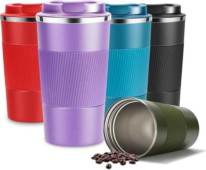 YINJAM 17oz Travel Coffee Mug Insulated Coffee Cups to Go with Leakproof Lid Vacuum Stainless Steel Double Walled Thermal Car Coffee Tumbler for Hot Cold Ice Tea Drinks Reusable (Purple, 17oz)