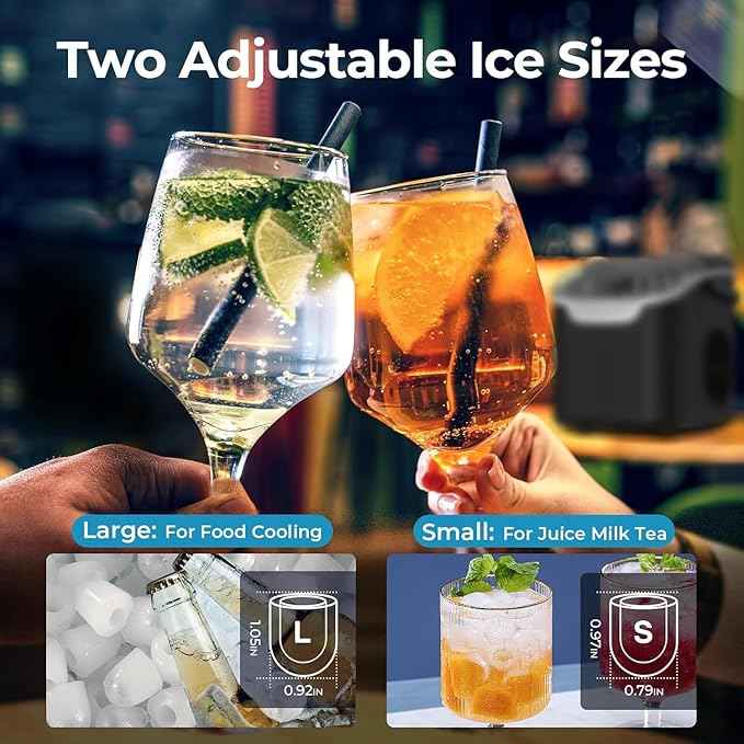 Antarctic Star Countertop Ice Maker,26Lbs/24H,9 Cubes in 6 Mins,Portable Ice Machine with Ice Scoop and Basket,2 Sizes of Bullet Ice Cube for Home Kitchen Office Bar Party, Grey