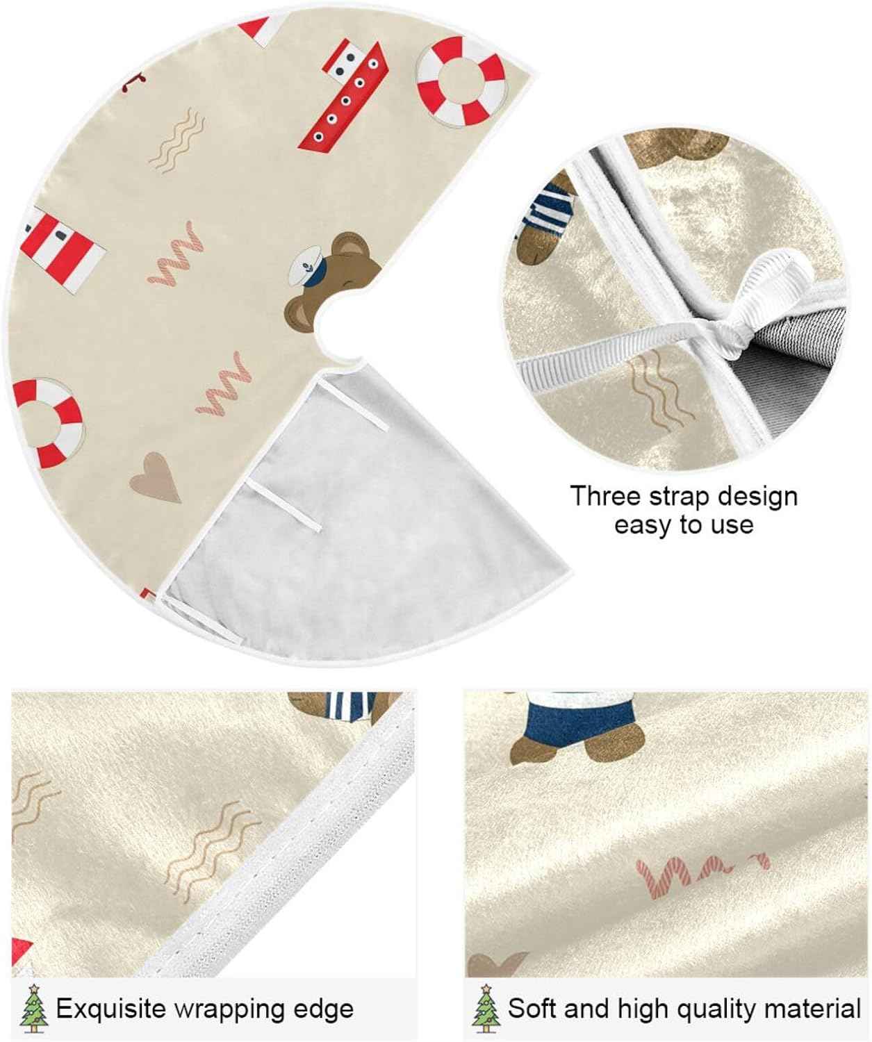 Cute Beer Christmas Tree Skirt 47.2 Inches Large Xmas Tree Mat Holiday Ornaments Tree Base Cover for Winter Home Party Decorations