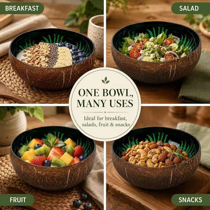 ChezMax Natural Coconut Bowl With Mother of Pearl Inlaid Shell for Entryway Table - Key, Candy, Nuts, Fruits & Dry Snack Storage Container - Round Handcrafted Decoration