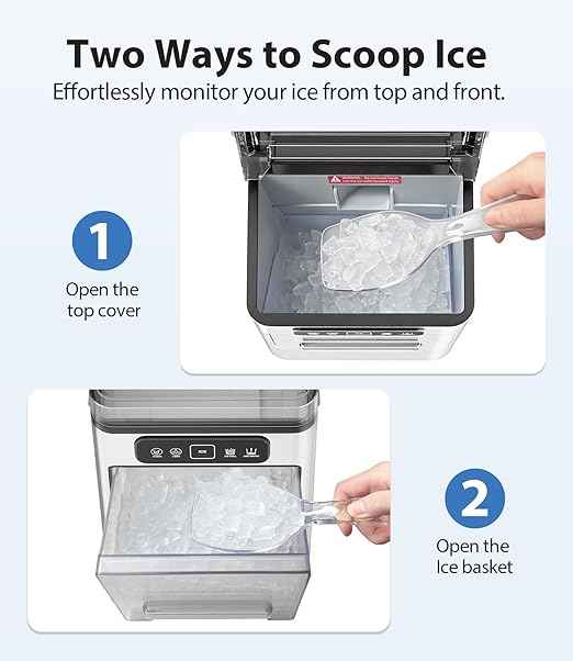 Nugget Ice Maker 40lbs/Day, Countertop Ice Maker Soft Chewable Ice, Ice Makers One-Click & Self-Cleaning, Crushed Pellet Ice Machine with Scoop&Basket for Home/Kitchen/Office, Stainless Silver