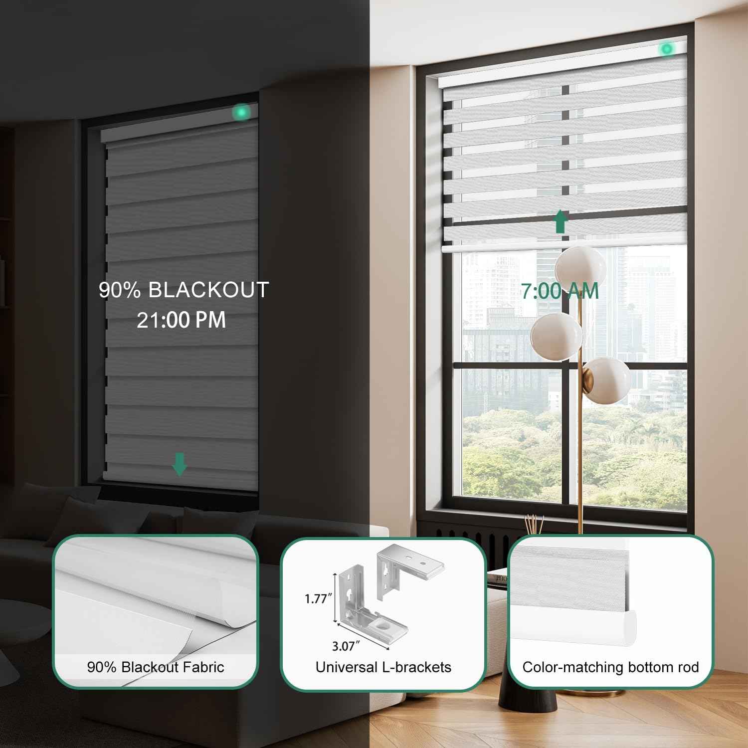 Motorized Zebra Blinds with Remote, Work with HomeKit Alexa Automatic Electric Window Shades 90% Blackout Light Filtering for Smart Home and Office, Customized Size Classic White