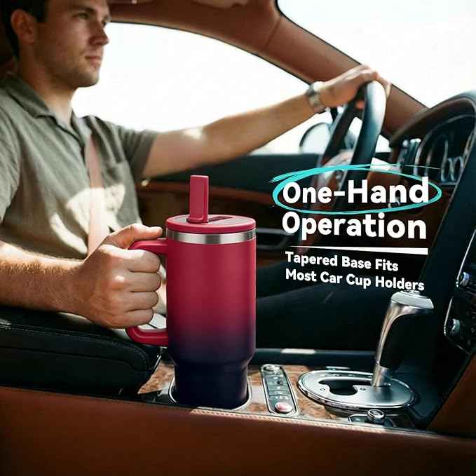 BENZZO 40 oz Tumbler with Handle, Stainless Steel Water Bottle Leakproof Flip Straw Insulated Travel Coffee Mug for Hot and Cold 34H