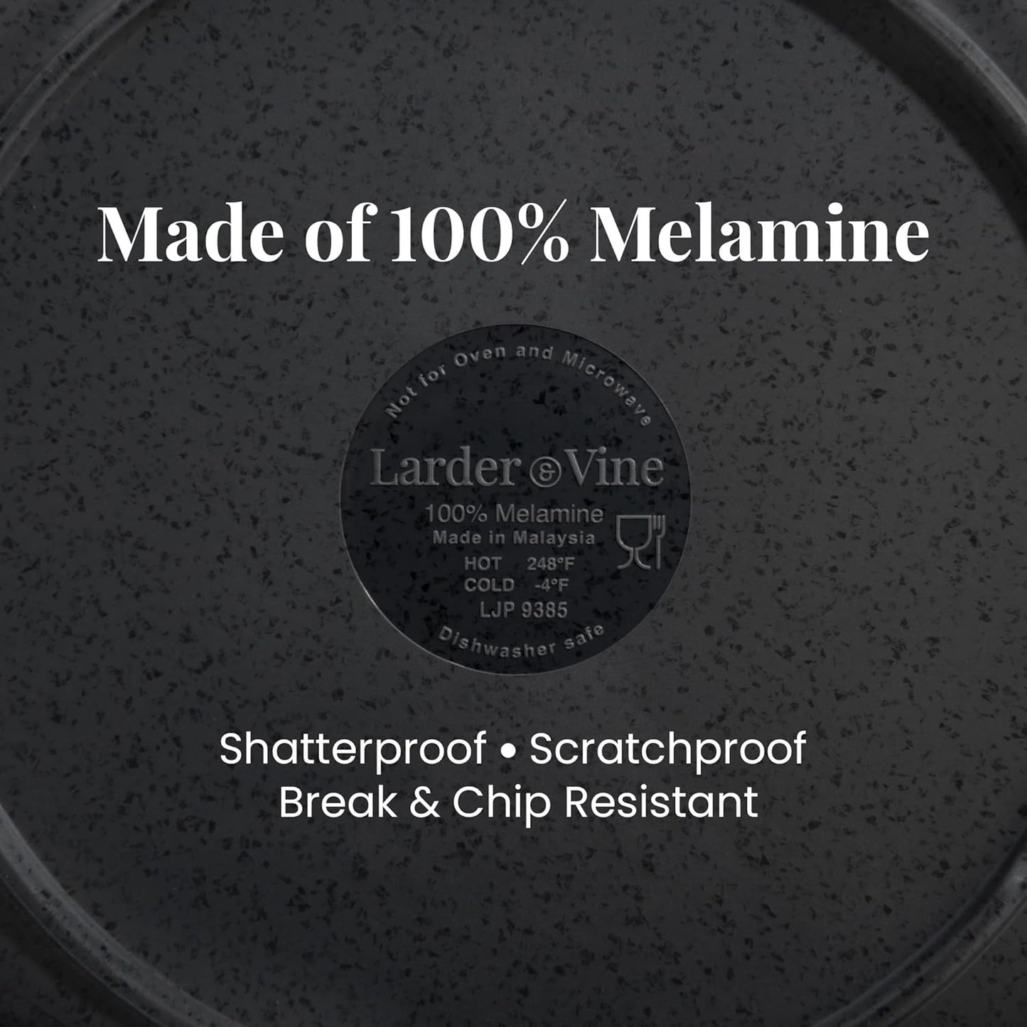 Larder & Vine 12-Piece Melamine Dinnerware Set: Durable, Lightweight, Break-Resistant Plates & Bowls – Stylish, Non-Toxic, Dishwasher Safe – Ideal for Everyday Use, Indoor & Outdoor Dining – Black