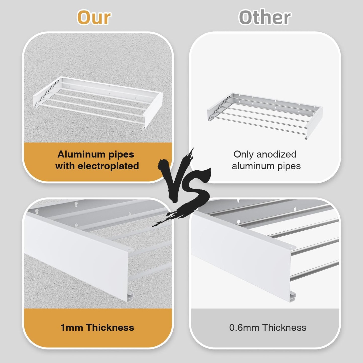 Laundry Drying Rack Collapsible, Wall Mounted Clothes Drying Rack, Space Saving Foldable Drying Rack for Laundry, 23.6" Wide, 11.2 Linear Ft, 4 Aluminum Rods, 60 lb Capacity