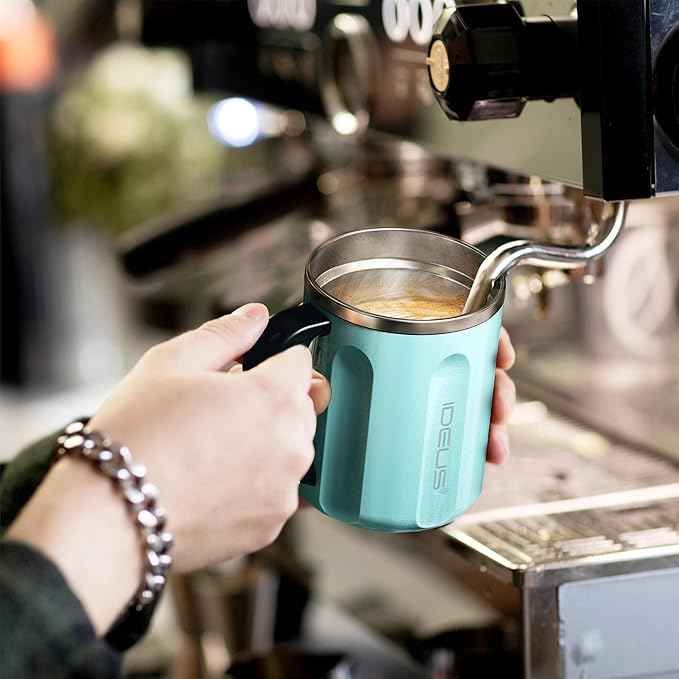 Ideus 16 oz Coffee Cup, Stainless Steel Coffee Travel Mug, Spill Proof Tea Mug with Handle and Lid, Lightweight and Durable, Great for Office Home and Outdoor Use, Sky Blue-FUJI FLOW