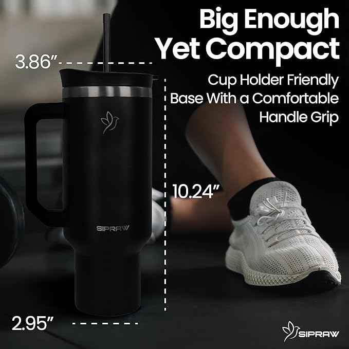 40oz Tumbler with Handle and Straw Insulated Stainless Steel Travel Mug Vacuum Double Wall Coffee Cup Leak Resistant Lid BPA-Free Cup Holder Friendly for Hot & Cold Drinks, Black